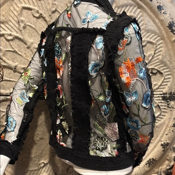 Adore Black Mesh Jean Jacket with Vibrant Embroidery - Picture 9 of 16